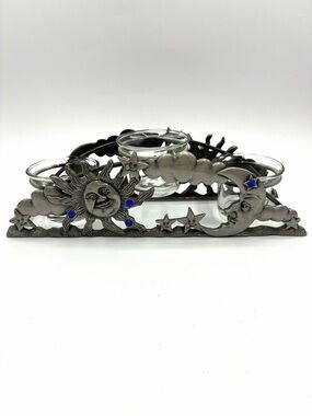 Vintage Spoontiques Pewter Celestial Tea Light Candle Holder Sun Moon Stars